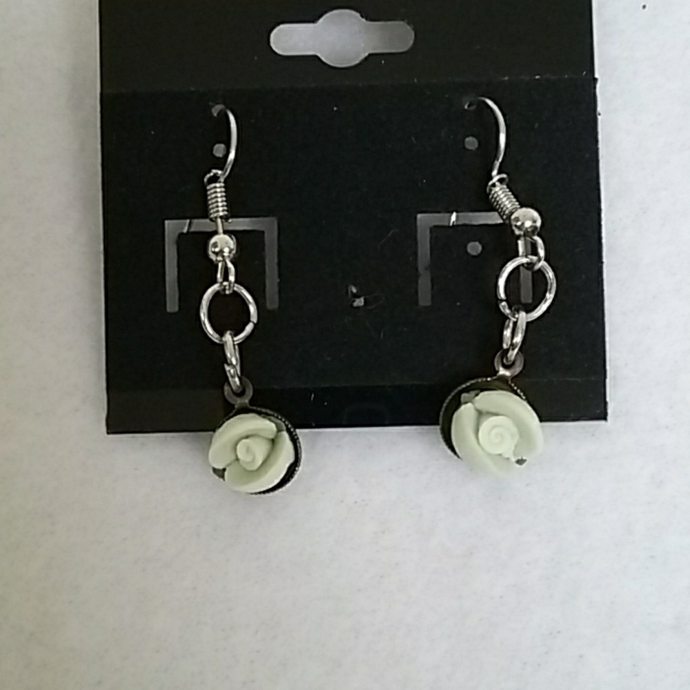 Mint green flower hook earrings
